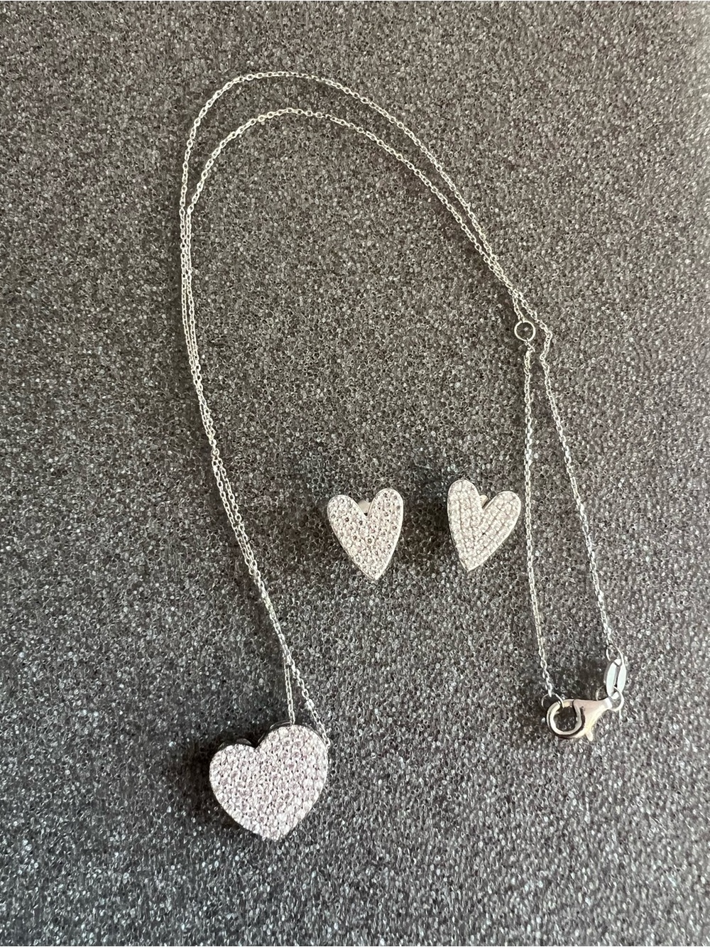 Sterling Silver and Cubic Zirconia Heart Necklace & Earrings Set